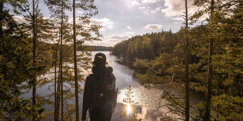 A beautiful scenery over a lake. Sun is shining.